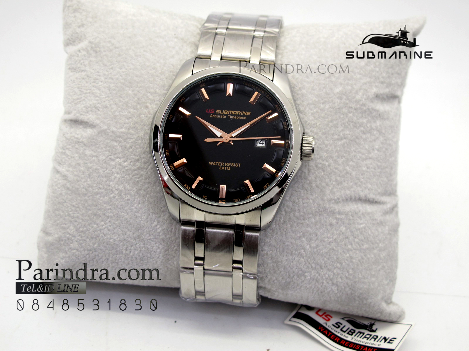 นาฬิกาคู่ US submarine รุ่น J109MD สายแสตนเลสเงินหน้าปัดดำ
