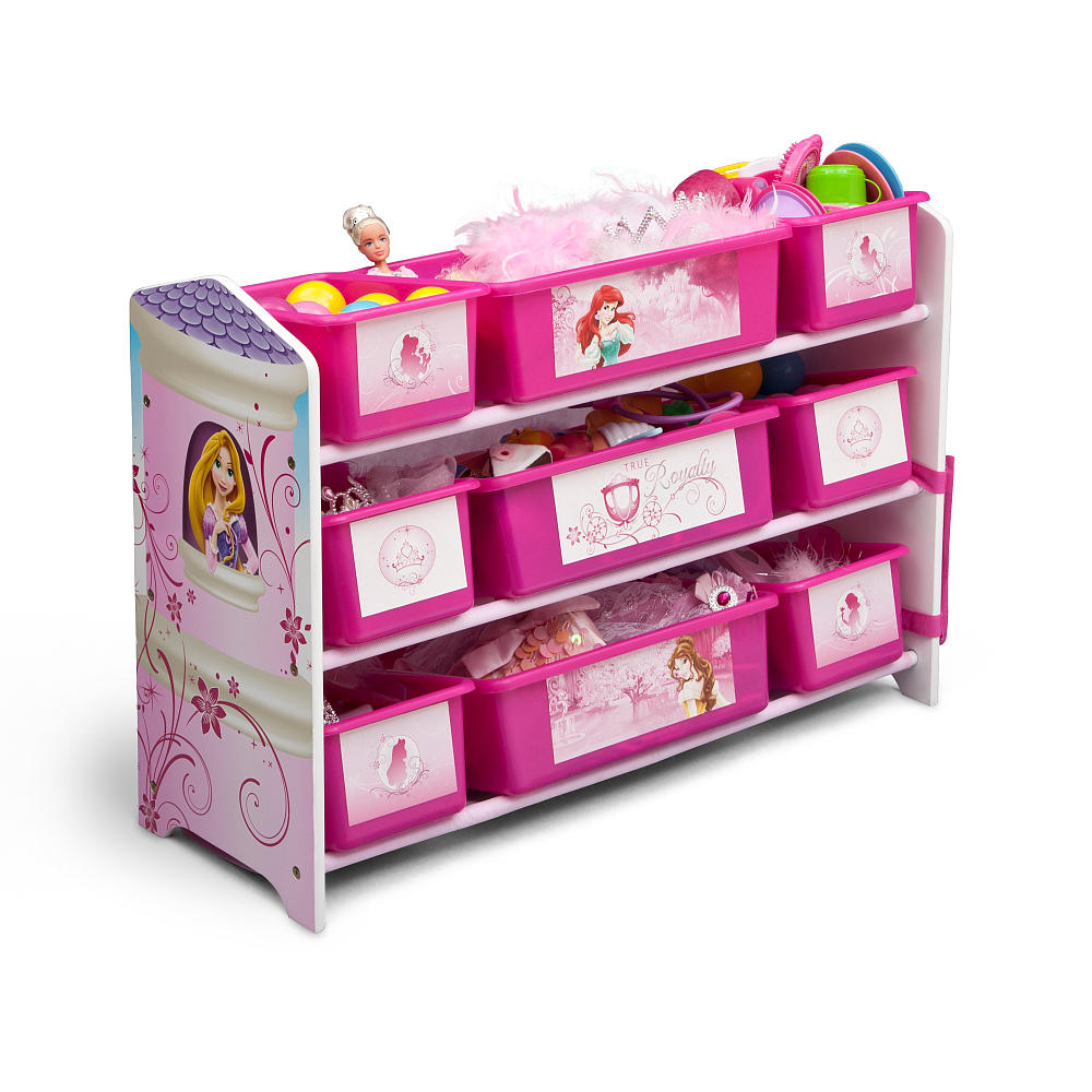 Delta Children Disney Princess Deluxe 9 Bin Plastic Organizer ชั้นเก็บของเด็กแบบกล่องพลาสติก 9 ช่อง หรูหรา ขนาดใหญ่ ลายเจ้าหญิงดิสนีย์ ลิขสิทธิ์แท้จากอเมริกา