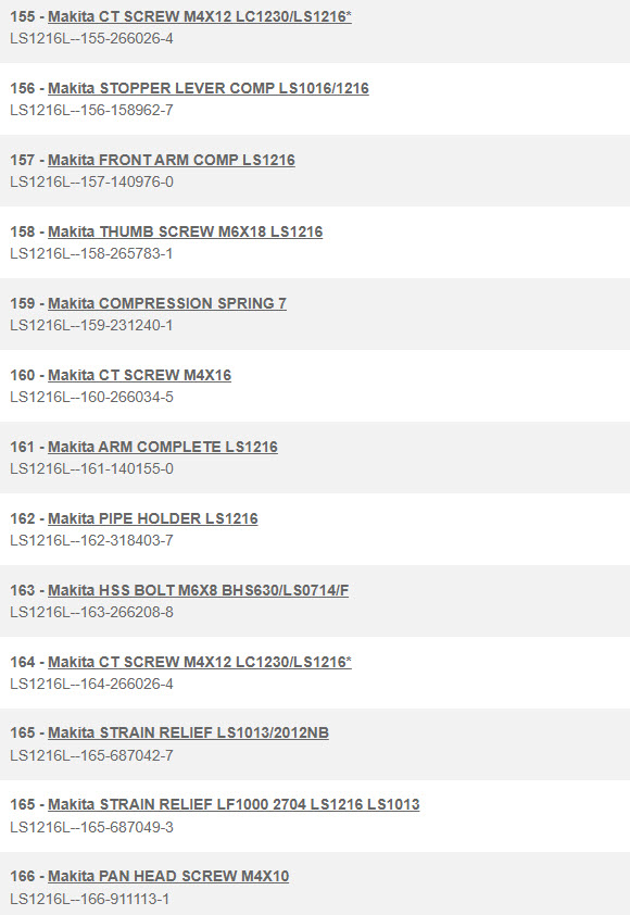LS1216L, LS1016L แท่นตัดองศา Makita Spare Parts