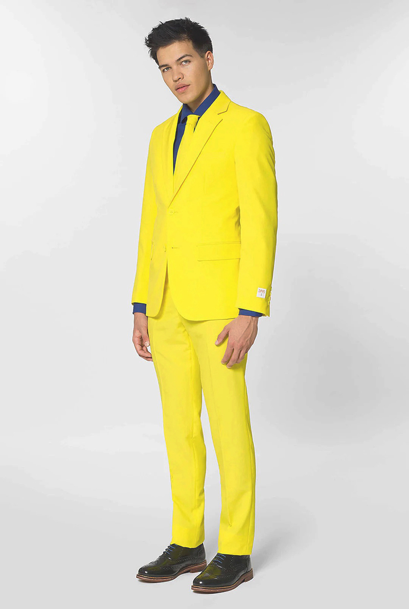 พร้อมเช่า ชุดสูทชาย สีเหลือง Bright Yellow 3-piece Suit พร้อมเสื้อกั๊ก