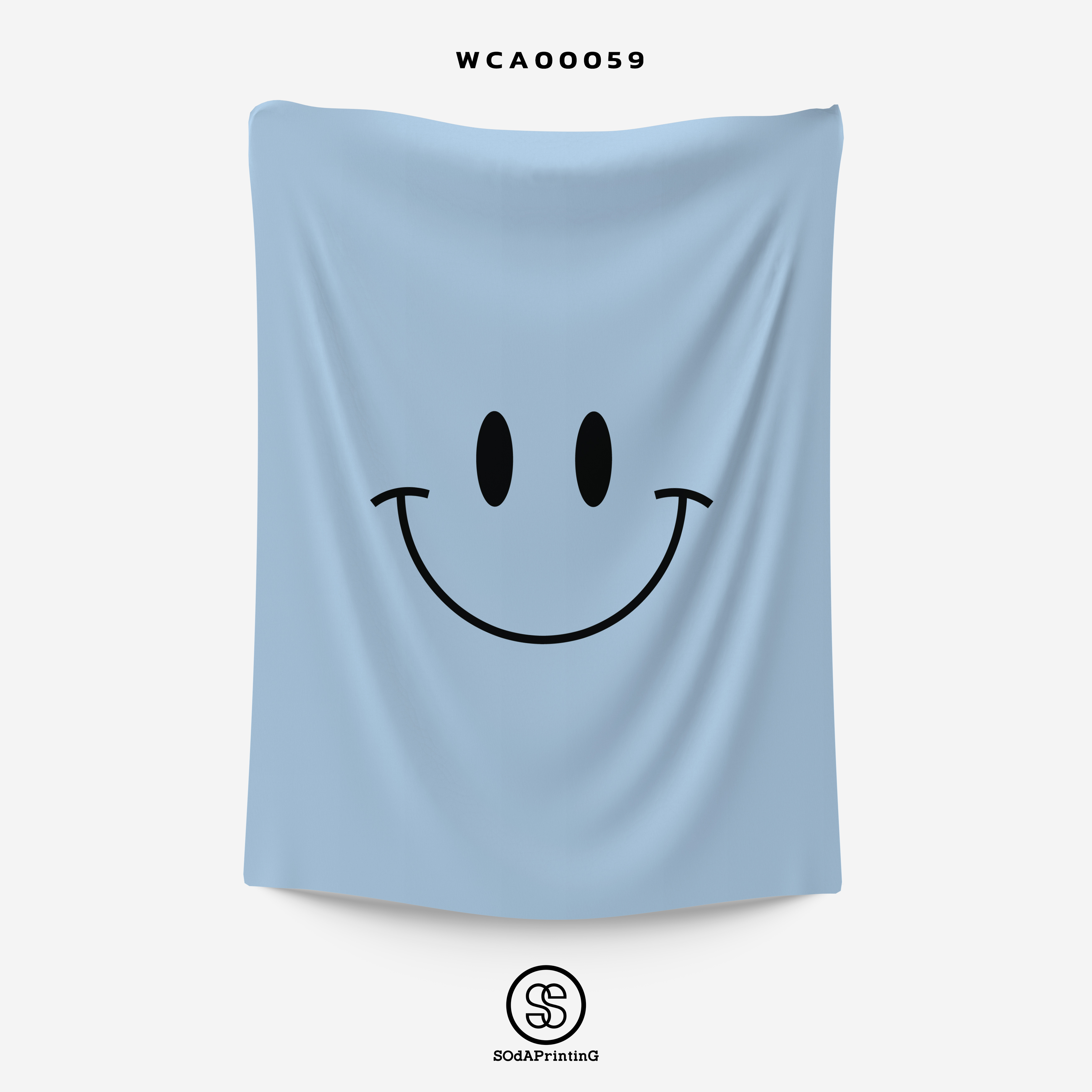 ผ้าติดผนัง ผ้าแขวนผนัง ผ้าตกแต่ง Smiley สีฟ้า WCA00059 #SOdAhome #WallCloth
