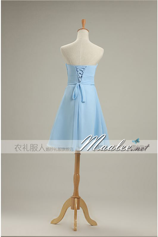 sale พร้อมส่ง ชุดราตรีสั้น สีฟ้าอ่อน ชุดเพื่อนเจ้าสาว Blue-001B