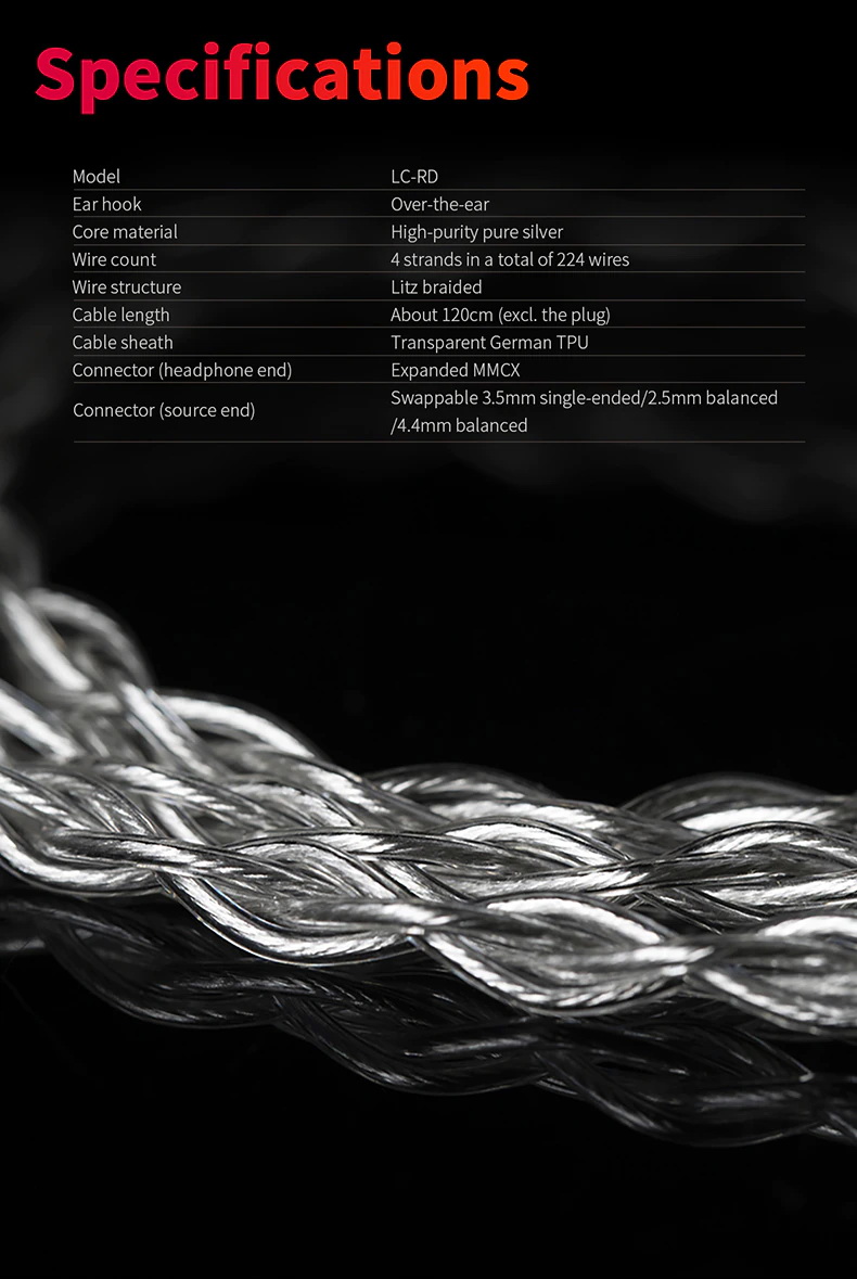 ขาย FiiO LC-RD สายอัพเกรดหูฟังทำจากเงินล้วน Pure Silver ถักแบบ Litz