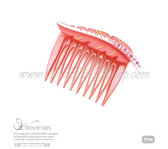 Renachris หวีสับเซลลูโลสใบไม้แต่งคริสตัล Swarovski ( Pink )