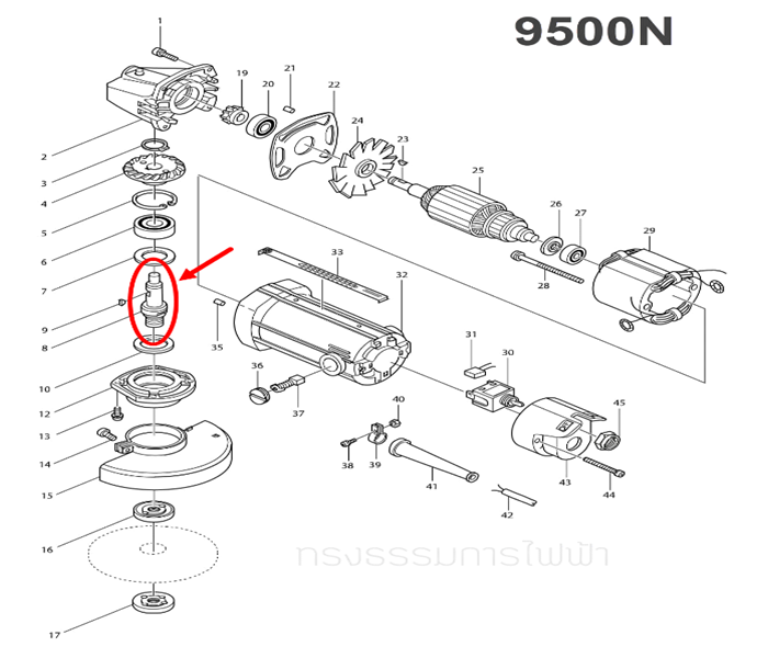 แกน, แกนจับใบ หินเจียร มากีต้า Makita N9500N, 9500N (NBคนละตัวกัน) #H11