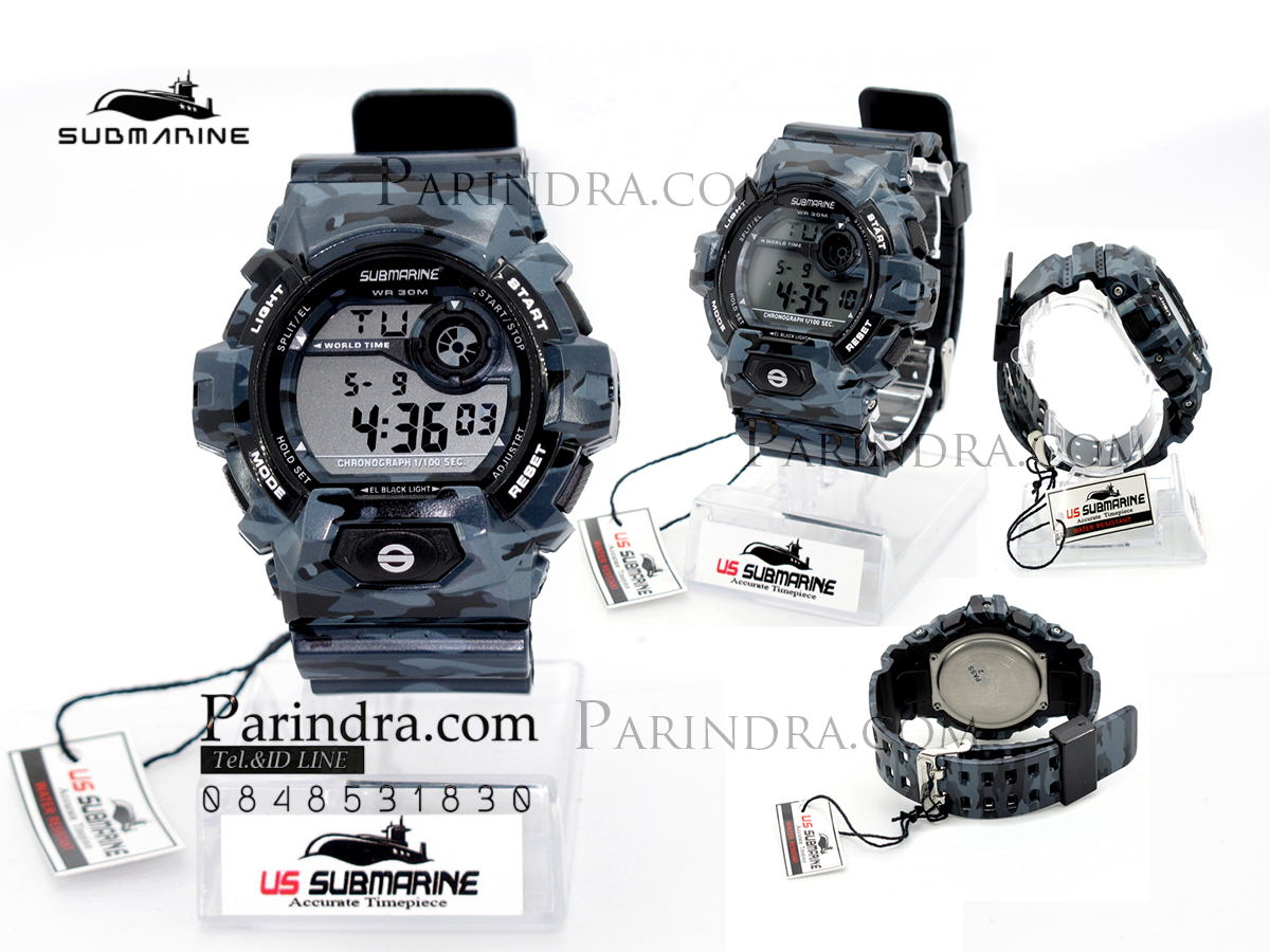 นาฬิกา US submarine รุ่น TP1342M (Military) สีลายพรางทหารสีเทาเข้มๆ หน้าปัดพื้นเทา