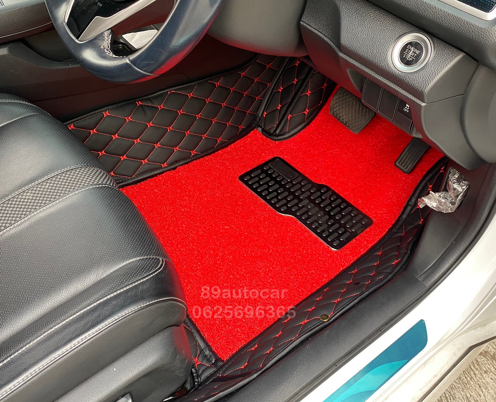 ขายพรมในรถยนต์ Honda Civic 2019 ปูพรม8D สีดำด้ายแดง เย็บติด ไวนิลดักฝุ่นสีแดง
