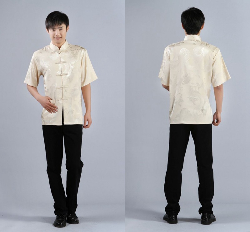 Pre-order ชุดจีน เสื้อจีนชาย แขนสั้น สีครีม