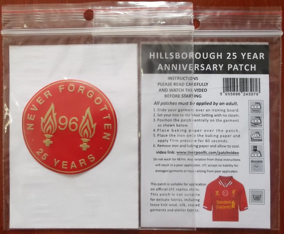 อาร์มสัญลักษณ์ ฟุตบอล สโมสรลิเวอร์พูล - 'Patch for the 96' ที่ระลึกครบรอบ 25 ปี โศกนาฏกรรมที่ฮิลส์โบโรห์ PLAYER SIZE ใหม่ / LIVERPOOL Football Club PLAYER SIZE Commemorative Football Patch/Badge - 'Patch for the 96' THE 25th ANNIVERSAR