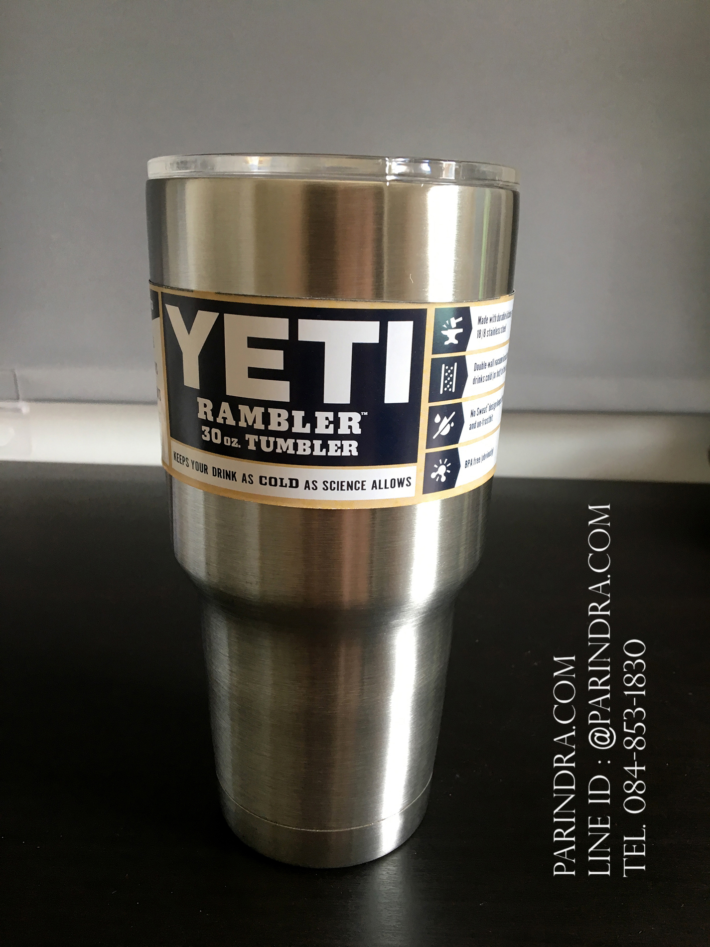 แก้วน้ำ YETI เก็บความเย็นได้ดีเยี่ยม สีเงินแสตนเลส อย่างดี (OEM)