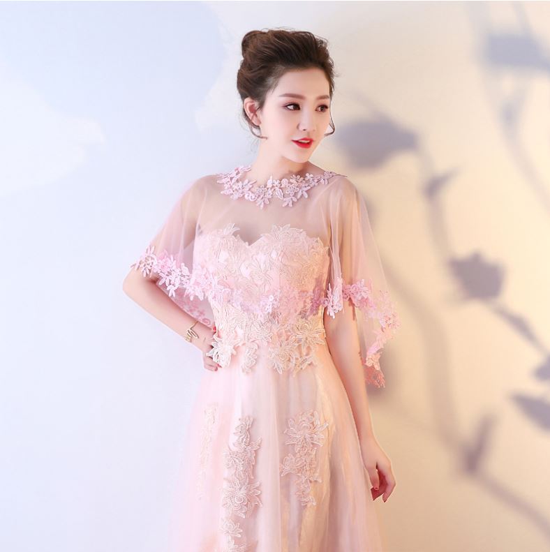 พร้อมส่ง เสื้อคลุมชุดราตรี ตาข่ายลูกไม้ สีโอโรส สวยหรู