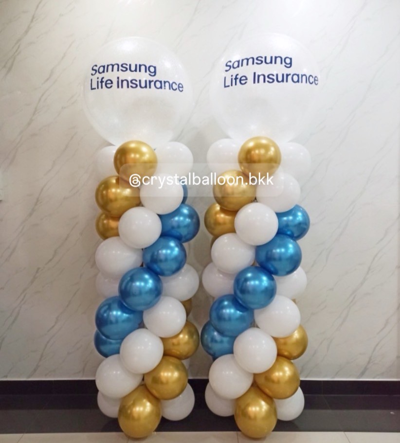 เสาลูกโป่ง เปิดงาน Bubble ขนาด 36" สีกลิตเตอร์สีขาวมุก 2 เสา พร้อมตกแต่ง สามารถเปลี่ยนสีลูกโป่ง/เปลี่ยนข้อความได้