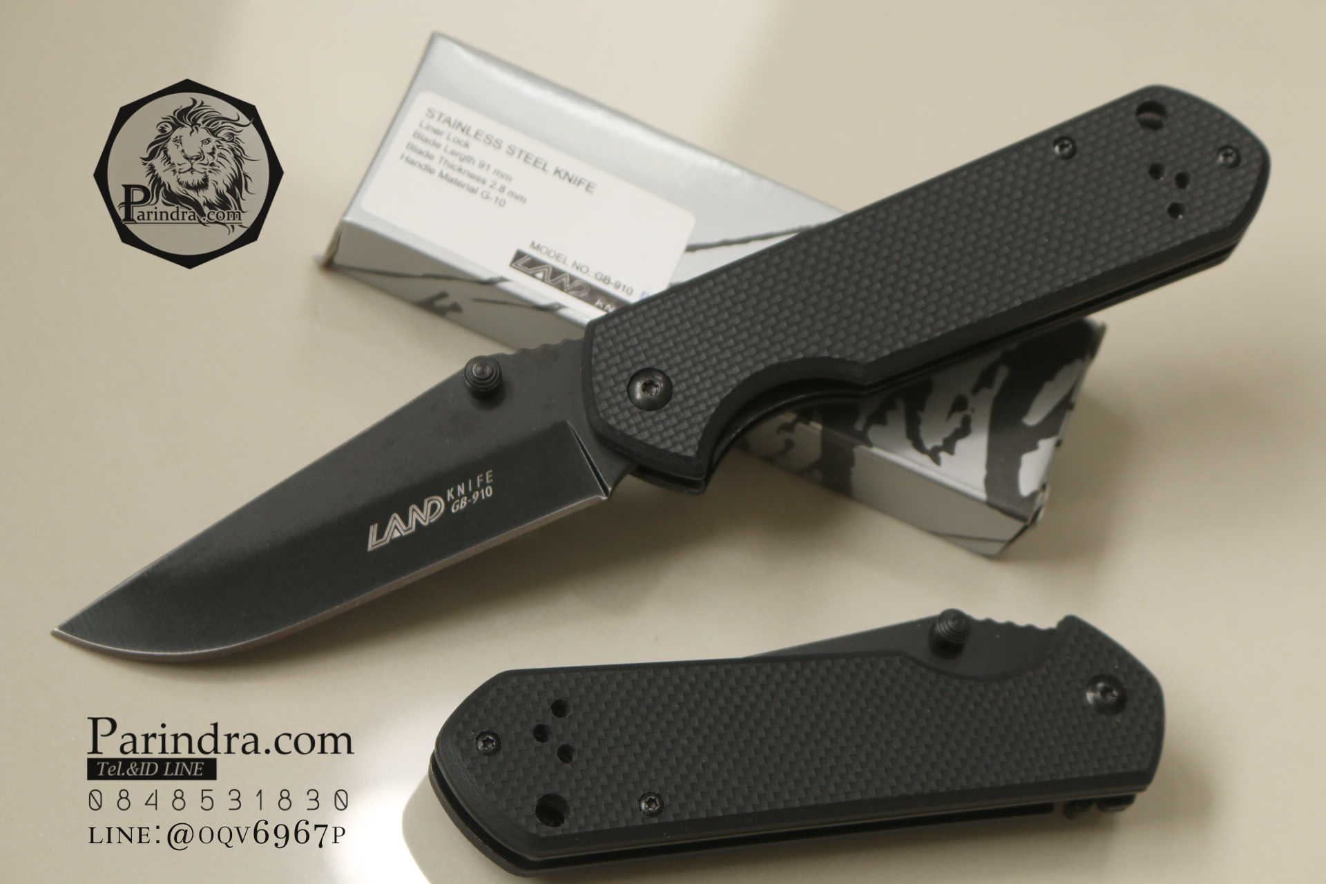 มีดพับ Land Knife GB9-910 ด้ามสีดำสนิท ใบดำ (ของแท้) สวยงาม แกร่ง ทนทาน
