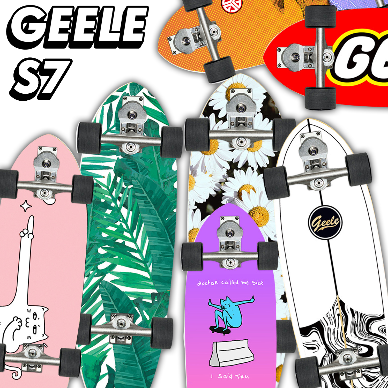 เซิร์ฟสเก็ตบอร์ด Surfskate Board GEELE S7 Surf Skateboard บอร์ดทำจากไม้ Canadian Maple 7 ชั้น 2021