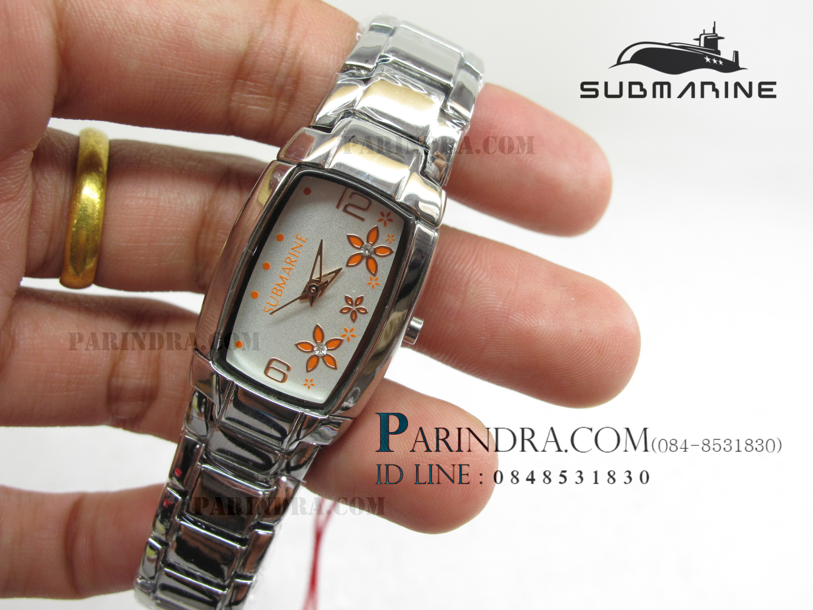 นาฬิกา U.S. submarine รุ่น J043L ลายดอกไม้ หน้าปัดสีขาวส้ม