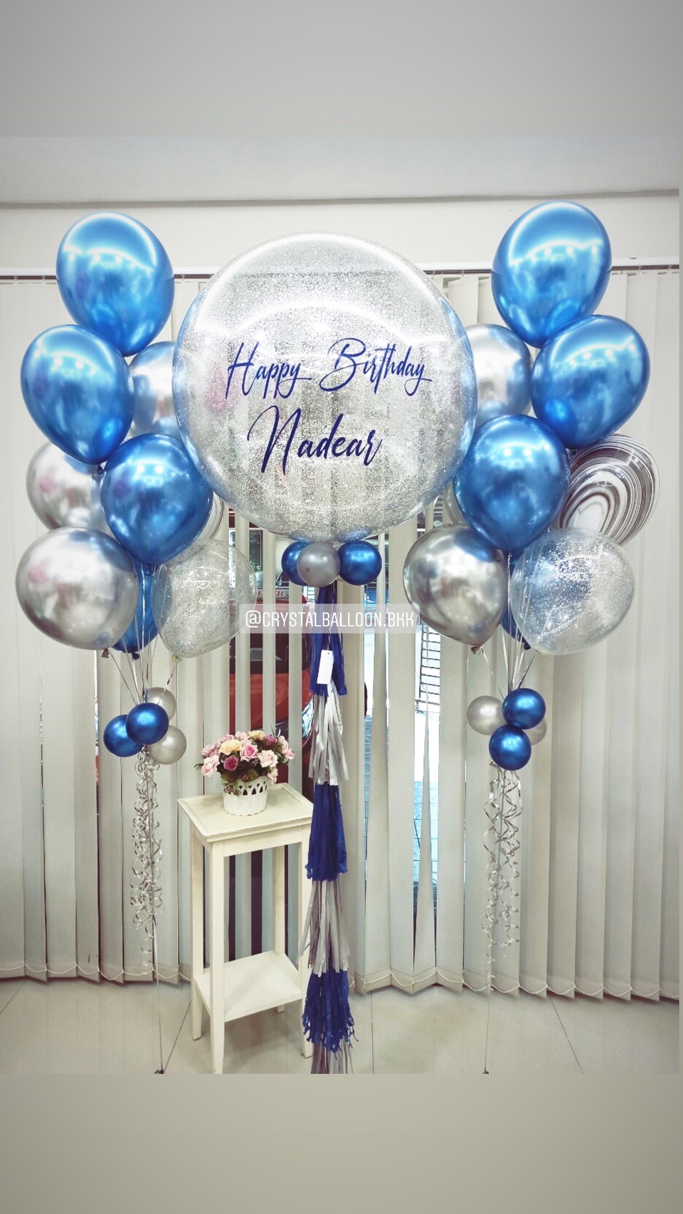 ลูกโป่ง วันเกิด Bubble 36" โทนสีน้ำเงิน พร้อม ช่อลูกโป่ง ช่อ 10 ลูก 2 ช่อ,ลูกโป่งลายหิน USA 2 ลูก พร้อมตกเเต่ง สามารถเปลี่ยนสีลูกโป่ง/เปลี่ยนข้อความได้