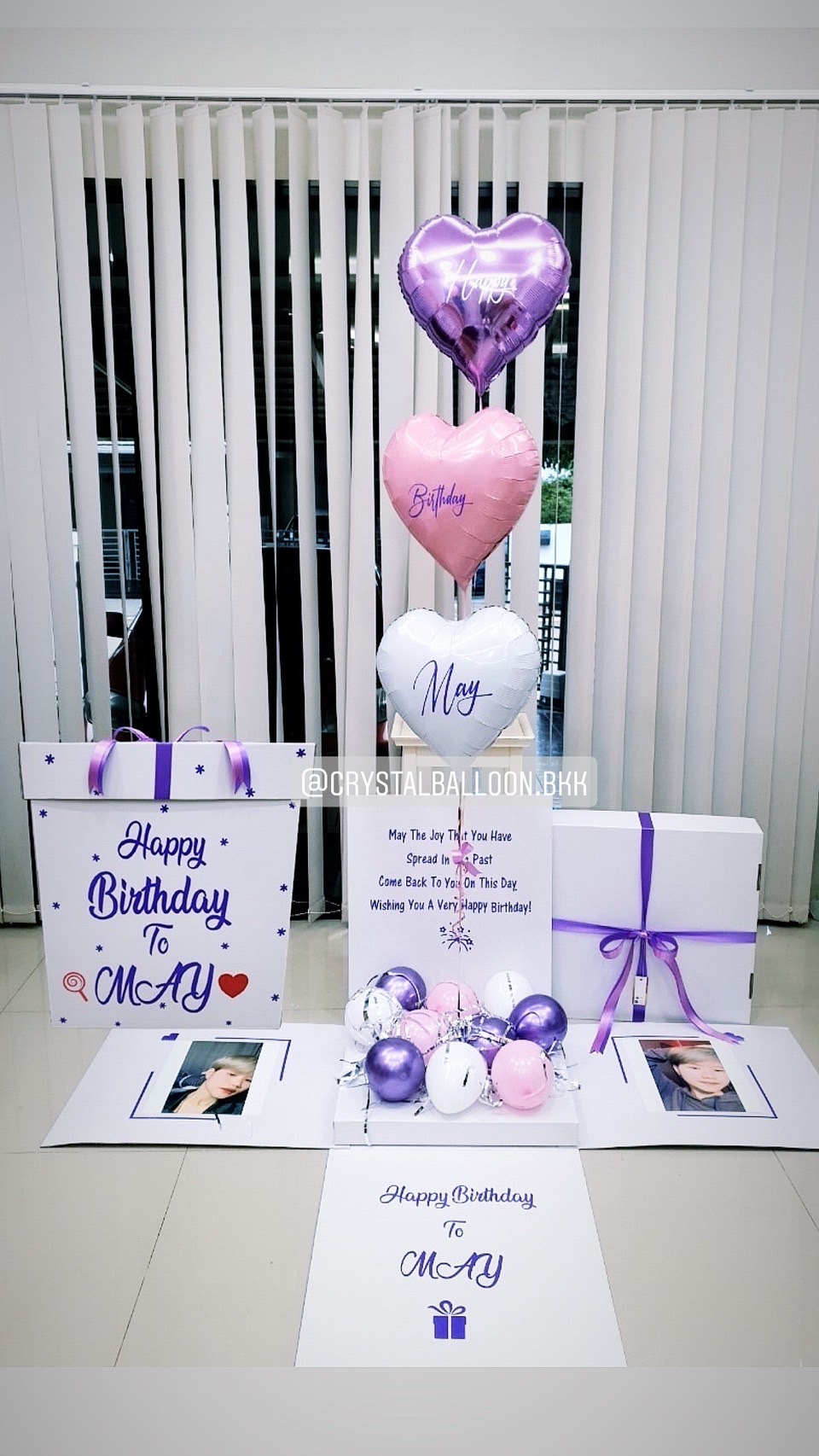 Happy Birthday Surprise Box ลูกโป่งฟอยล์หัวใจ ขนาด 18" 3 ชิ้น พร้อมตกแต่ง สามารถใส่รูปได้ 2 ใบ สามารถเปลี่ยนสีลูกโป่ง/เปลี่ยนข้อความได้