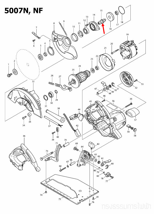 แกนเฟือง เลื่อยวงเดือน Makita 5007N, 5007NF [#15] Pn.324690-8 (แท้) ##