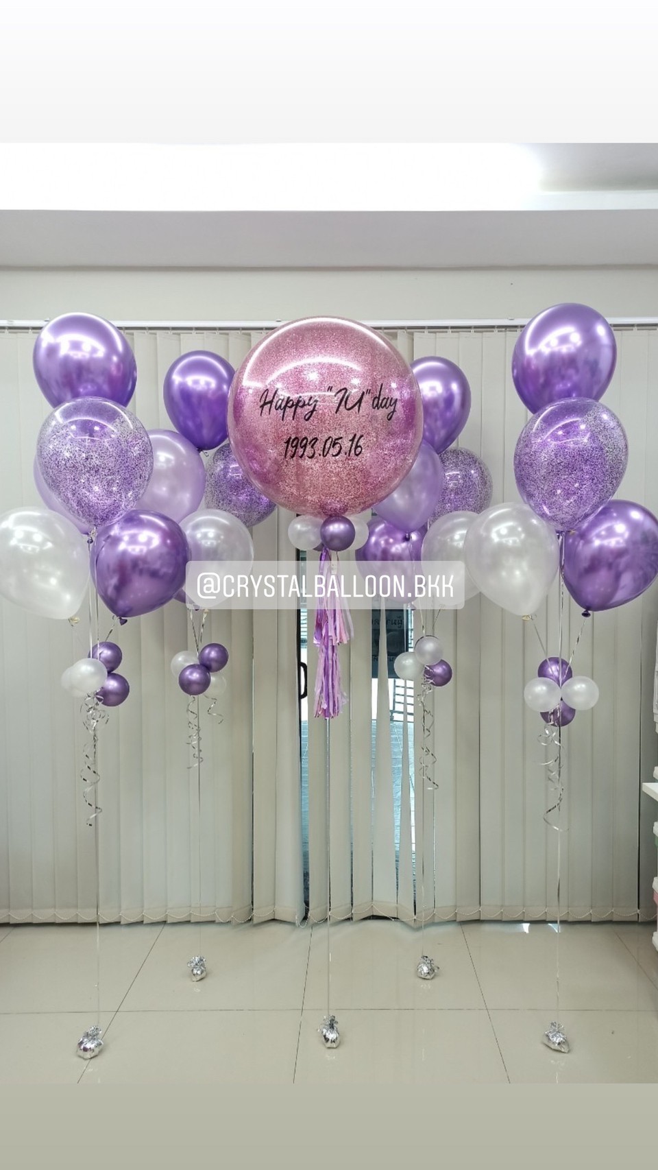 ลูกโป่ง วันเกิด Bubble ขนาด 24" Theme สีม่วง พร้อม ช่อลูกโป่ง ช่อ 5 ลูก 4 ช่อ,ลูกโป่งใส ใส่กลิตเตอร์ พร้อมตกเเต่ง สามารถเปลี่ยนสีลูกโป่ง/เปลี่ยนข้อความ/เปลี่ยนขนาดได้