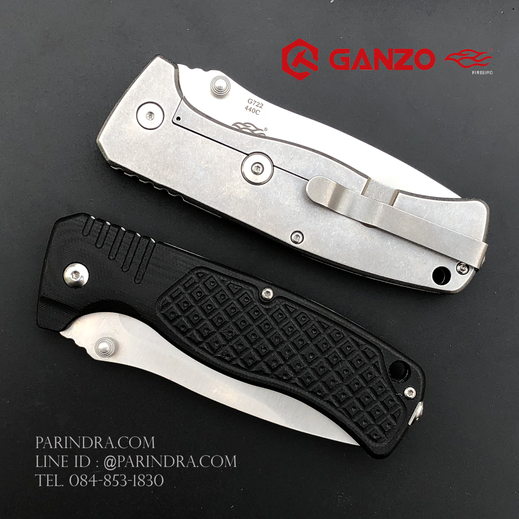 มีดพับ Ganzo กานโซ่ รุ่น G722 BK สีดำสนิท หนาถึก แข็งแกร่ง ของแท้ 100%