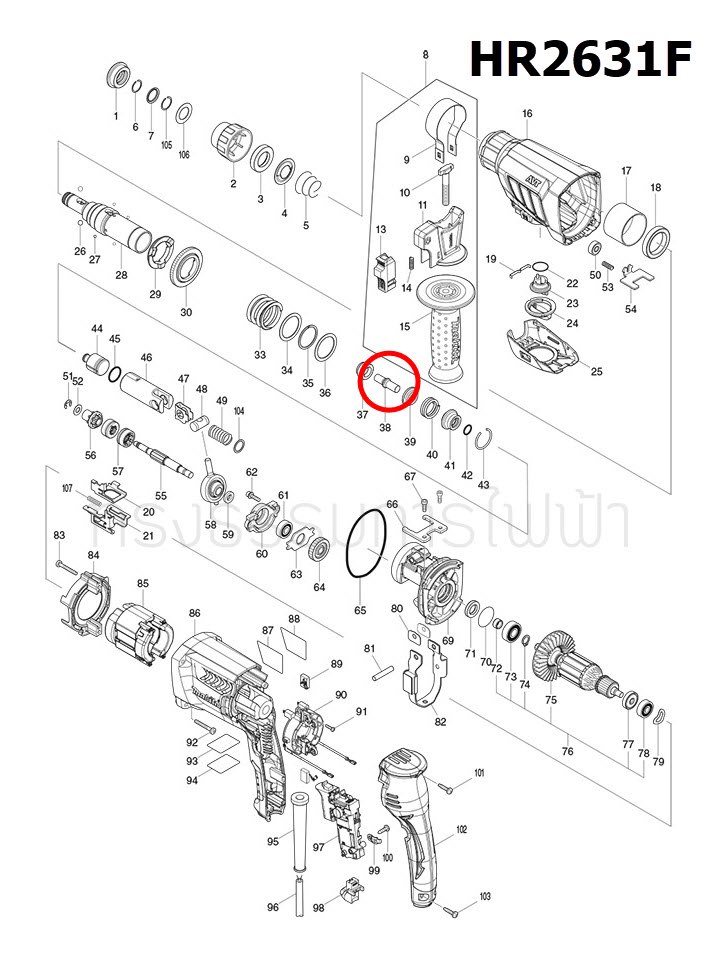 IMPACT BOLT A สว่านโรตารี่ Maktec มาคเทค, Makita มากีต้า MT870, MT871, HR2631F, M8701, M8701B [#38] Pn.325789-2 (แท้) ## (*)