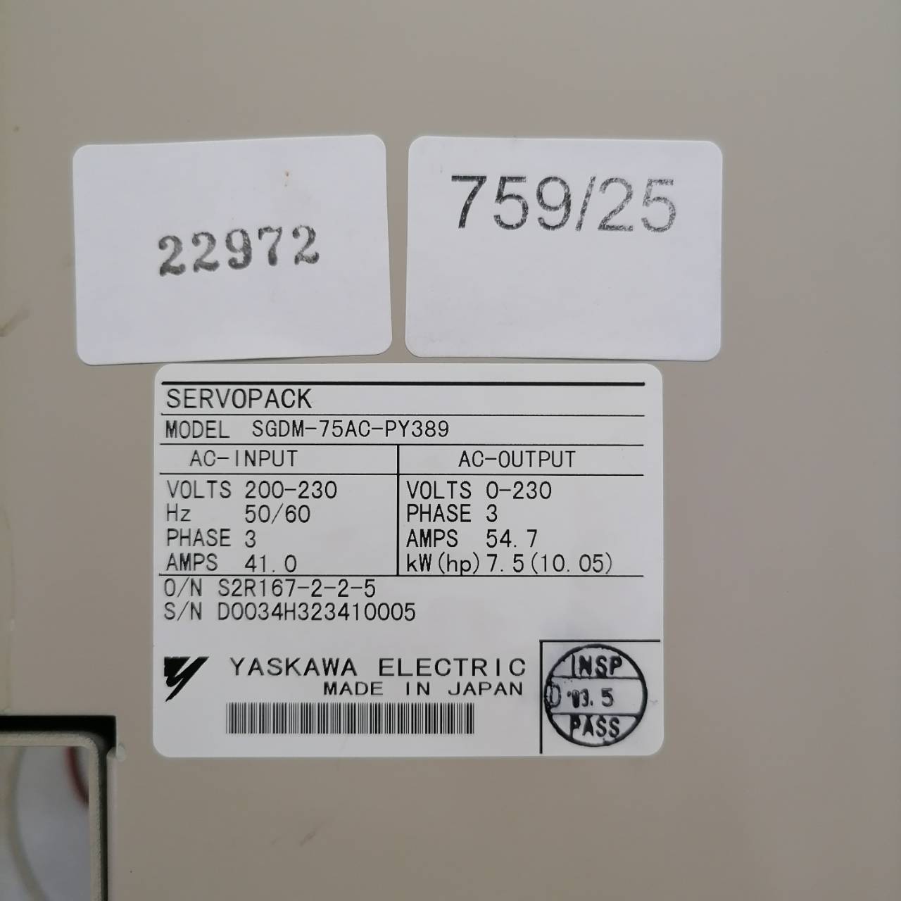 SGDM-75AC-PY389 SERVO DRIVE “ YASKAWA ”