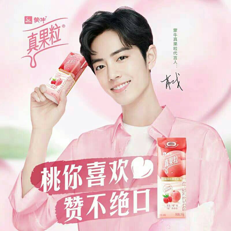 นมพีช+ราสเบอร์รี่ 真果粒 ที่เซียวจ้านเป็นพรีเซ็นเตอร์ (240g*12 กล่อง)
