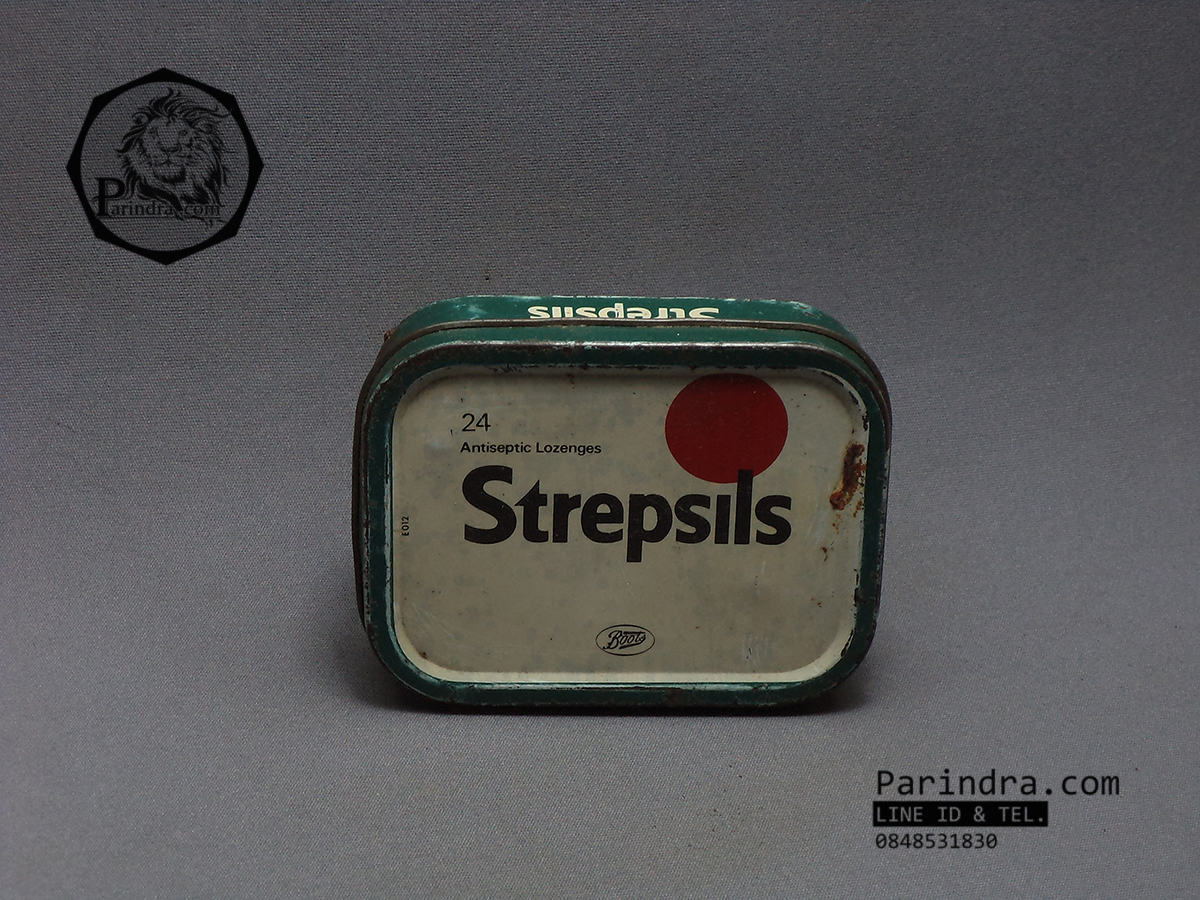 กล่องเหล็ก Strepsils รุ่นเก่า สีเขียวแก่ ปี 1982 #S451