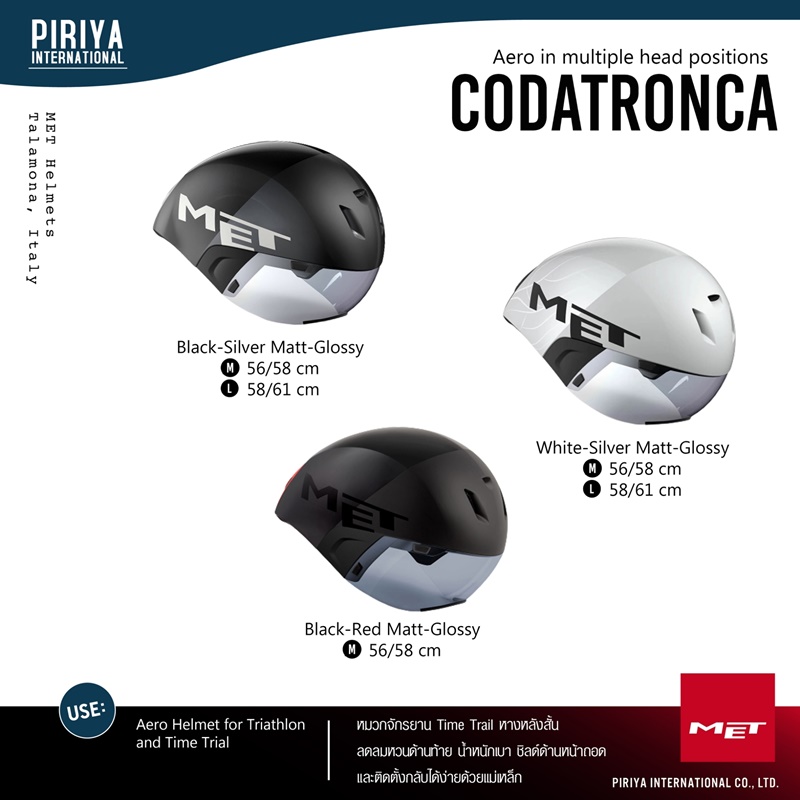 หมวก MET CODATRONCA (โคดาทรอนค่า) Aero Helmet for Triathlon and Time Trial