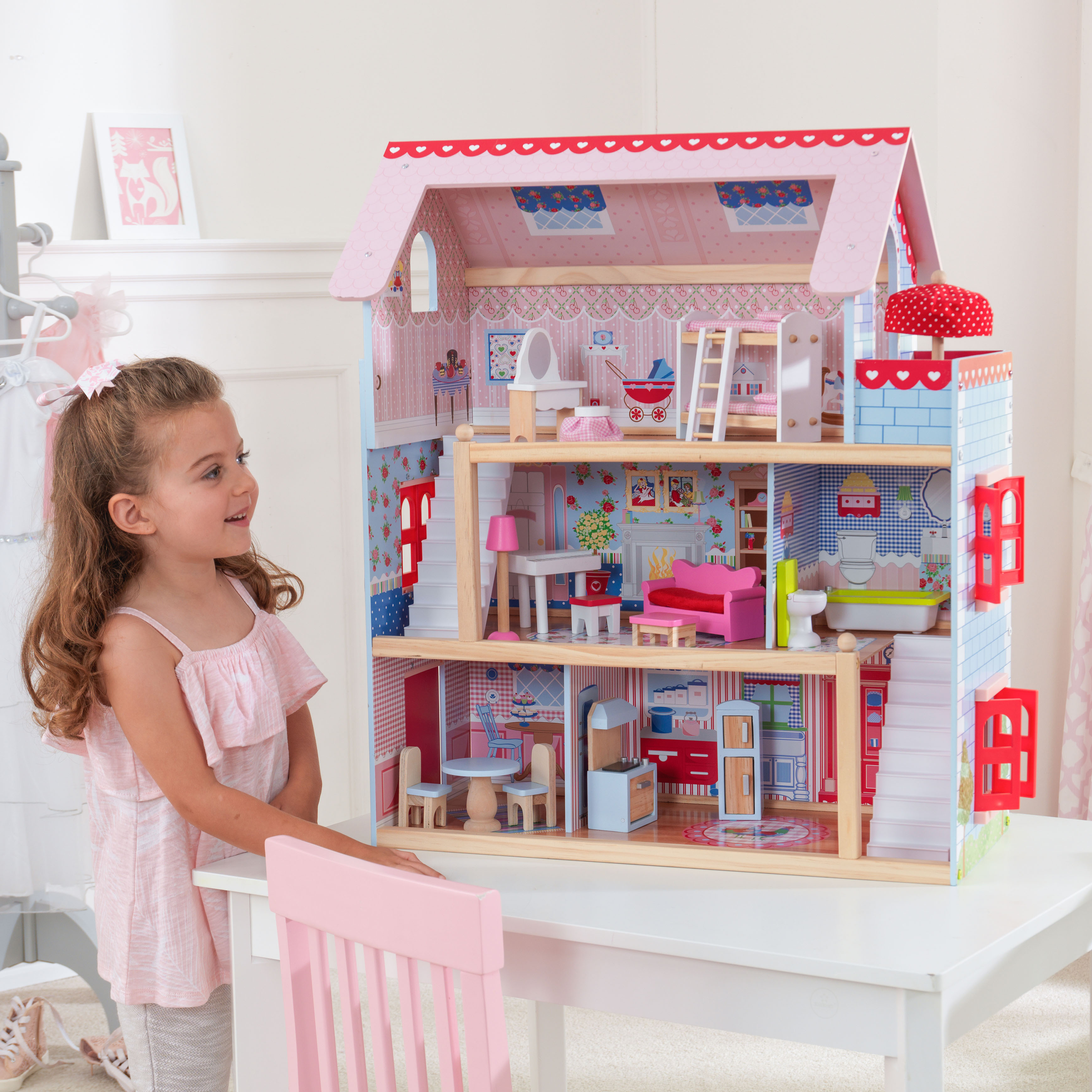 KidKraft Chelsea Doll Cottage with Furniture บ้านตุ๊กตาเชลซี คอทเทจ มาพร้อมกับเฟอร์นิเจอร์