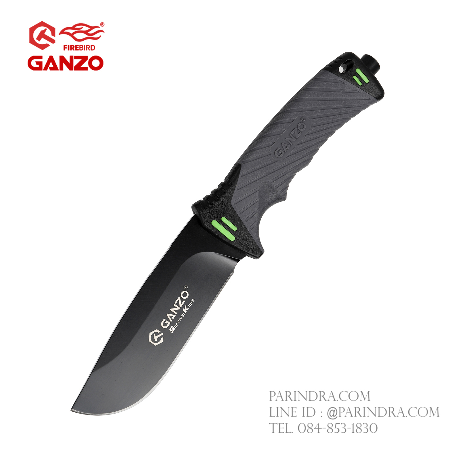 มีดใบตายเดินป่า Ganzo Hunting Survival Knife กานโซ่ รุ่น G-8012GY ด้ามสีดำ ของแท้ 100%