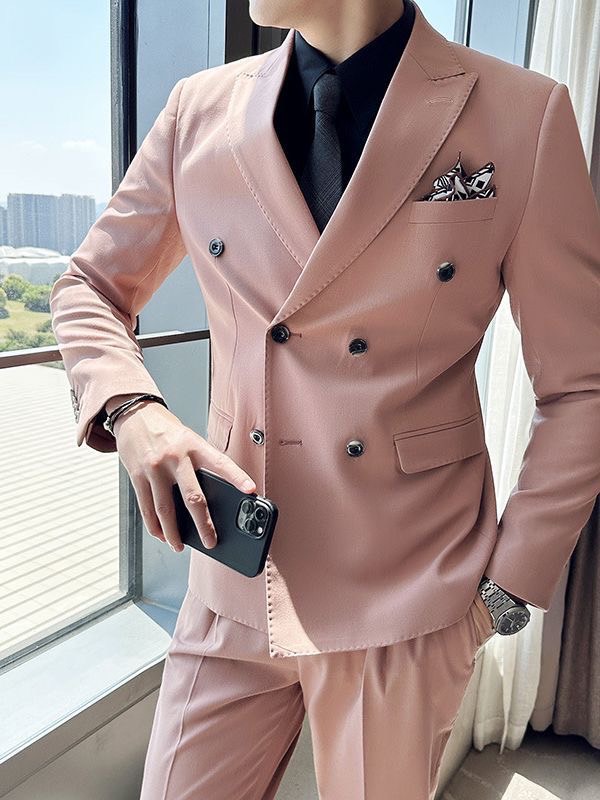 Preorder ชุดสูทชาย สีชมพูนู๊ด 4 กระดุม (ไม่มีเสื้อกั๊ก)