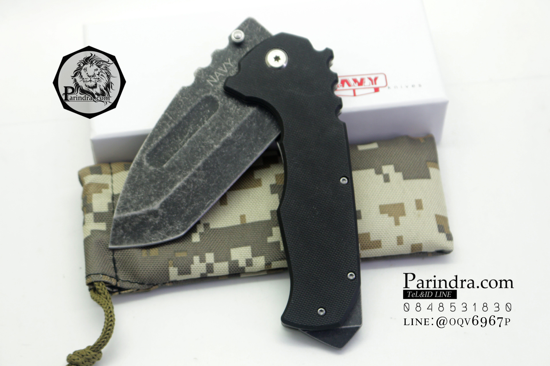 มีดพับ Navy รุ่น K801B สีดำ ใบสีดำ StoneWash ด้าม G10 ทรงสวย ของแท้ 100%