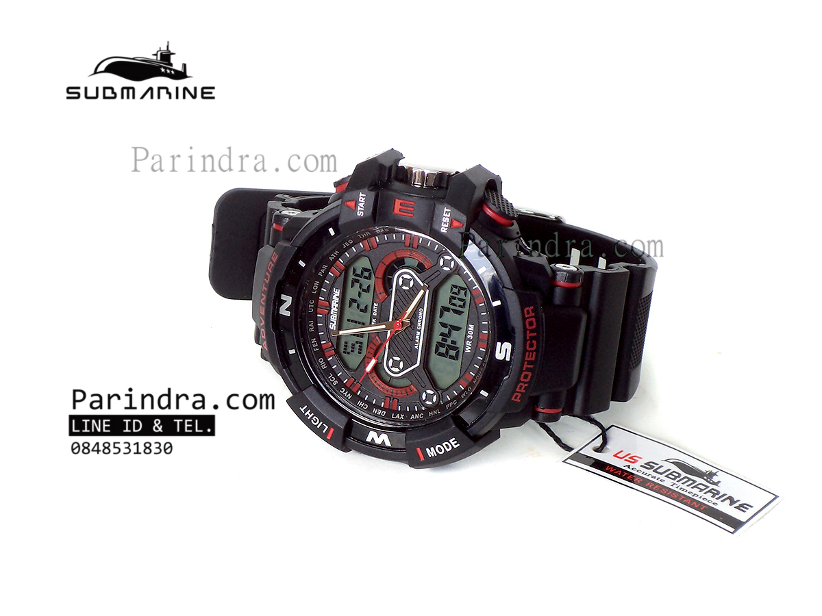 นาฬิกา US submarine Protector รุ่น TP3161M สีดำตัดแดงกรอบเข็มทิศ