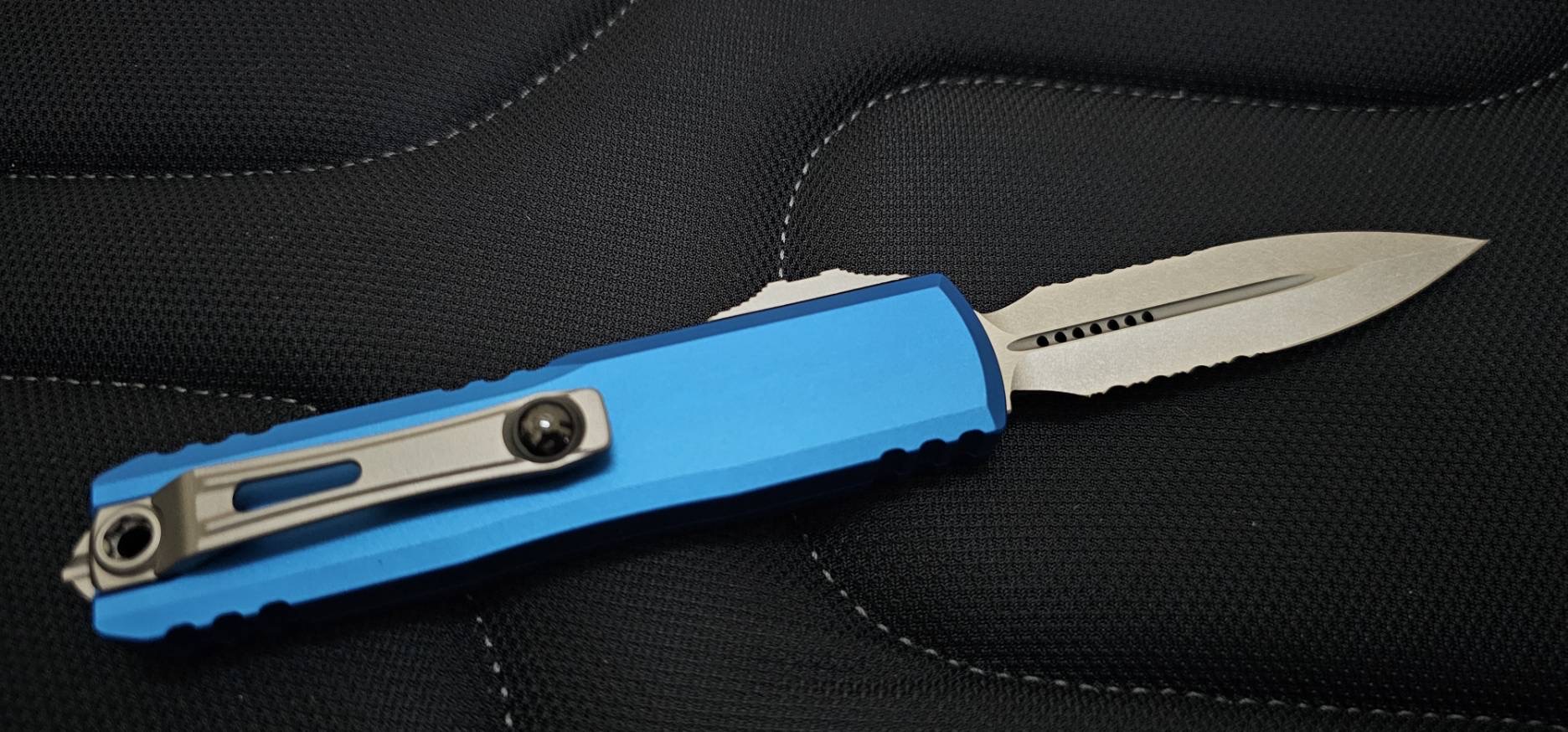Microtech UTX-85 Gen III Stonewash Blue Handle Part Serrated