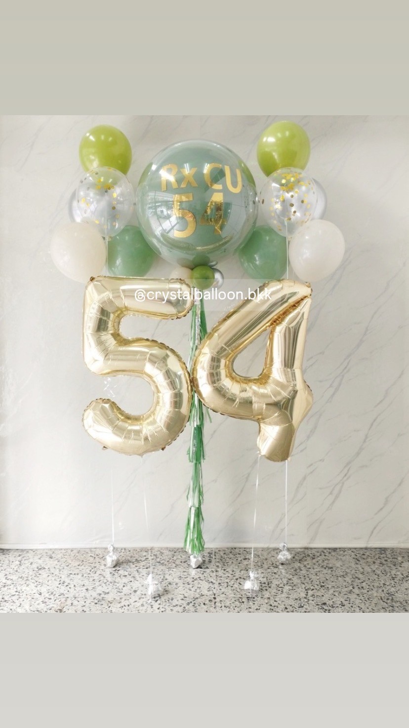 ลูกโป่ง วันครบรอ ลูกโป่งยาง ขนาด 36" สีเขียว 1 ลูก พร้อม ช่อลูกโป่ง ช่อ 5 ลูก 2 ช่อ พร้อม ฟอยล์ตัวเลข ขนาด 40" 2 ชิ้น พร้อมตกแต่ง สามารถเปลี่ยนสีลูกโป่ง/เปลี่ยนข้อความ/เปลี่ยนขนาดได้
