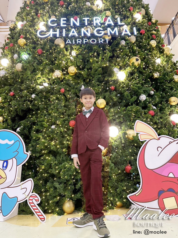 พร้อมเช่า ชุดสูทเด็กชาย สีแดงเบอกันดีลายตาราง **พร้อมเช่าไซส์ 110,120,130,140**