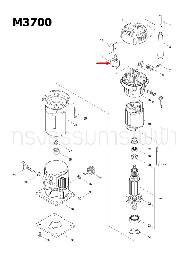 สวิทช์ ทริมเมอร์ Makita มากีต้า M3700, M3700B Pn.651424-9 (แท้) ##