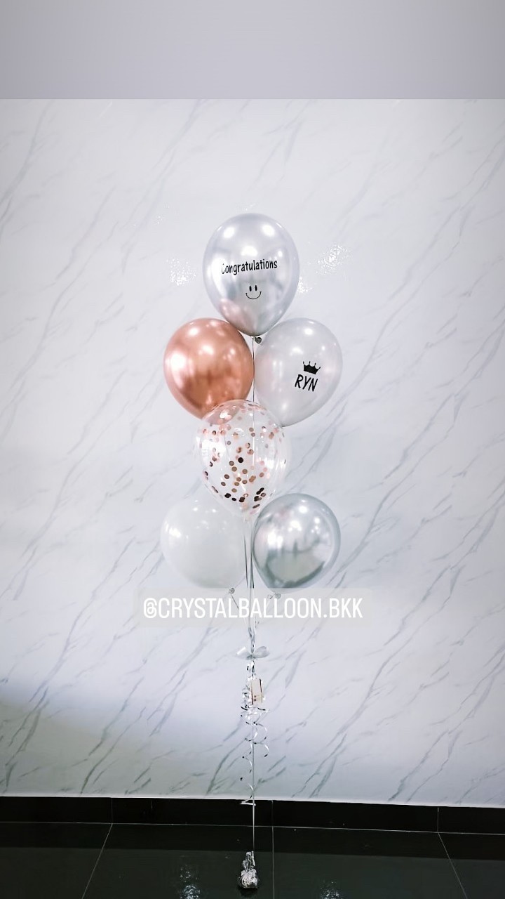 ลูกโป่ง แสดงความยินดี ช่อลูกโป่ง 7 ลูก 1 ช่อ พร้อมตกแต่ง ลูกโป่งใส ใส่ Confetti สามารถเปลี่ยนสีลูกโป่ง/เปลี่ยนข้อความได้