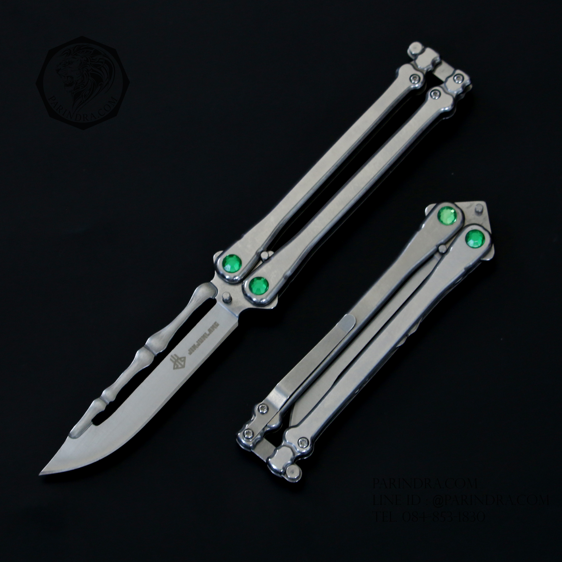 มีดปีกผีเสื้อ Balisong JINJUNLANG ด้ามกระดูก เพชรเขียว