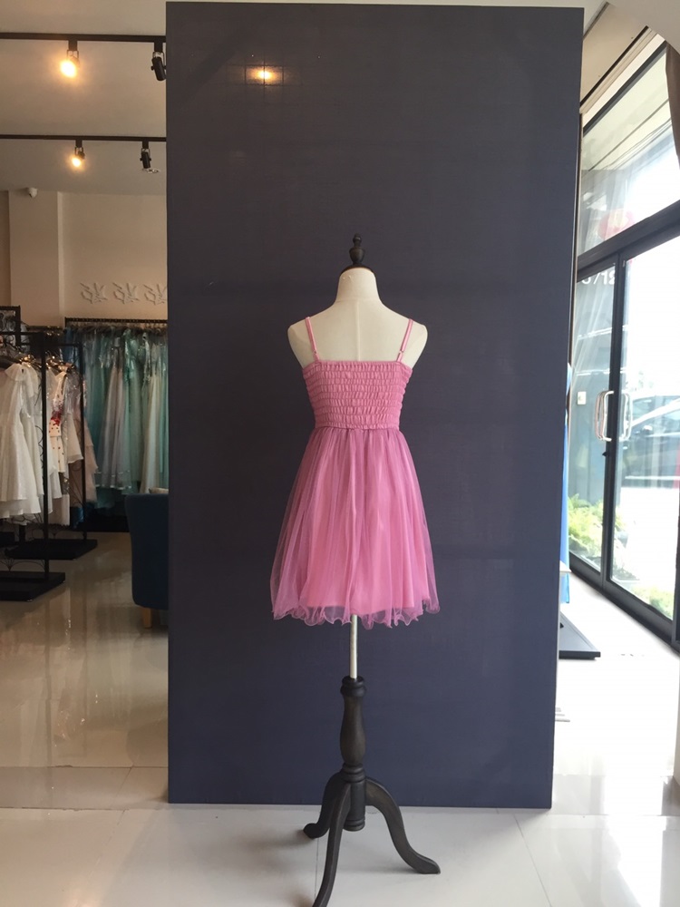 Sale พร้อมส่ง ชุดราตรีสั้น สายเดี่ยว สีชมพูกลีบบัว
