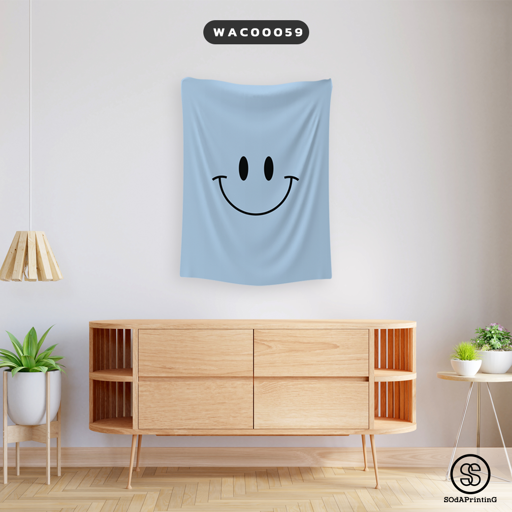 ผ้าติดผนัง ผ้าแขวนผนัง ผ้าตกแต่ง Smiley สีฟ้า WCA00059 #SOdAhome #WallCloth