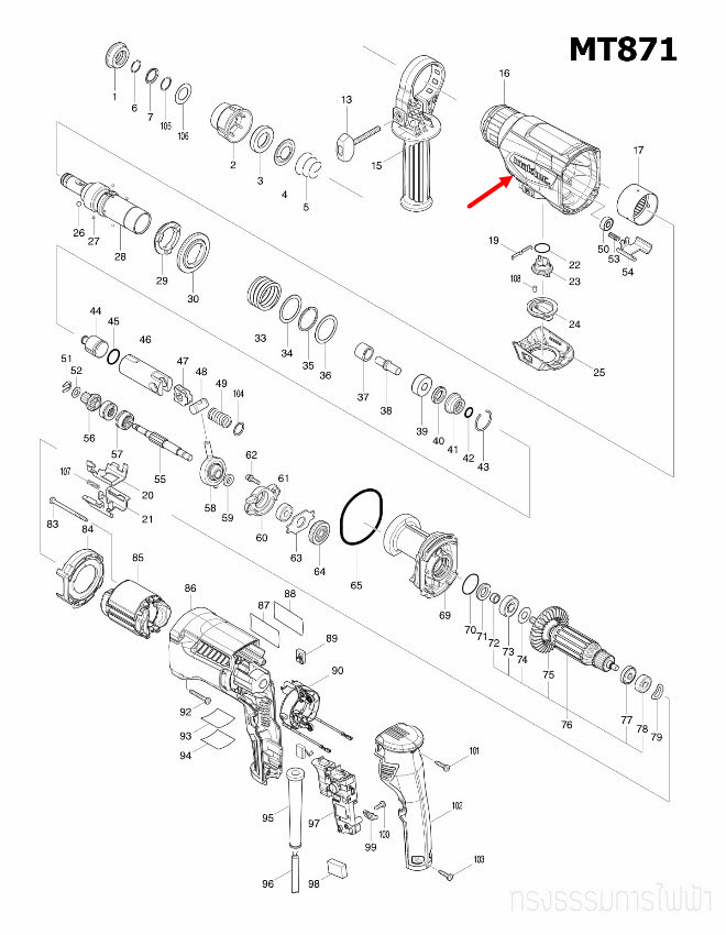 GEAR HOUSING COMPLETE สว่านโรตารี่ Maktec มาคเทค MT871 [#16] Pn.144214-2 (แท้) ##
