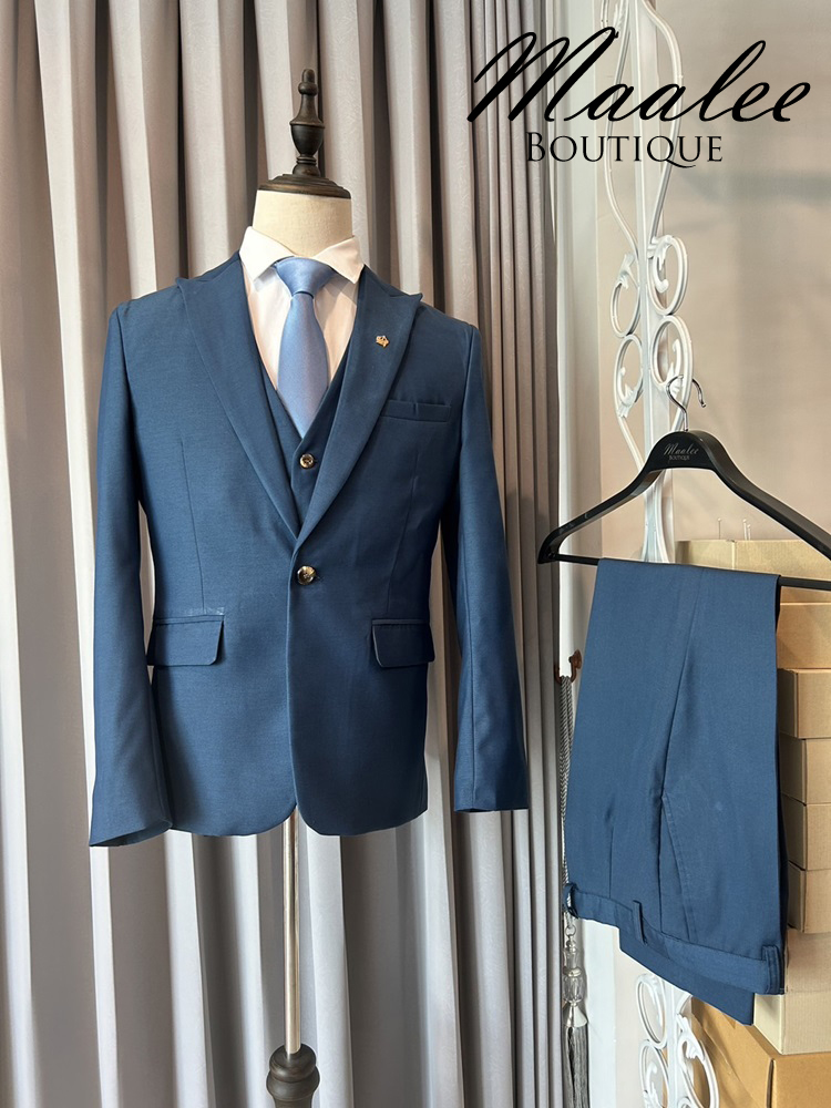พร้อมเช่า ชุดสูทชาย สีฟ้าน้ำทะเล (พร้อมเสื้อกั๊ก)