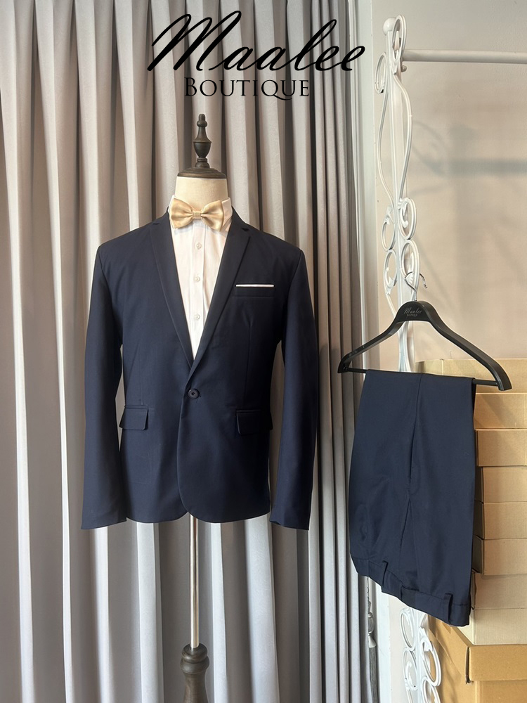 พร้อมเช่า ชุดสูทชาย สีกรมท่าเข้ม Navy Peony รุ่น 1 กระดุม งานซับในทั้งตัว (ไม่มีกั๊ก) พลัสไซส์