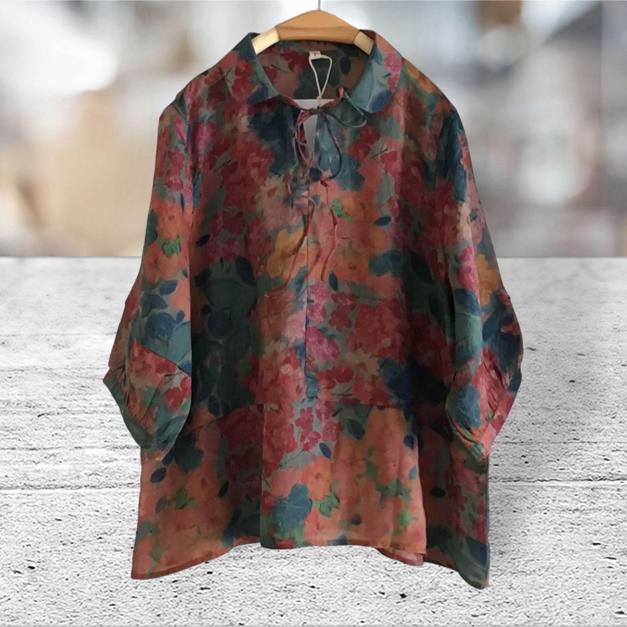 เสื้อผ้าป่านลายดอกไม้แขนสามส่วน
