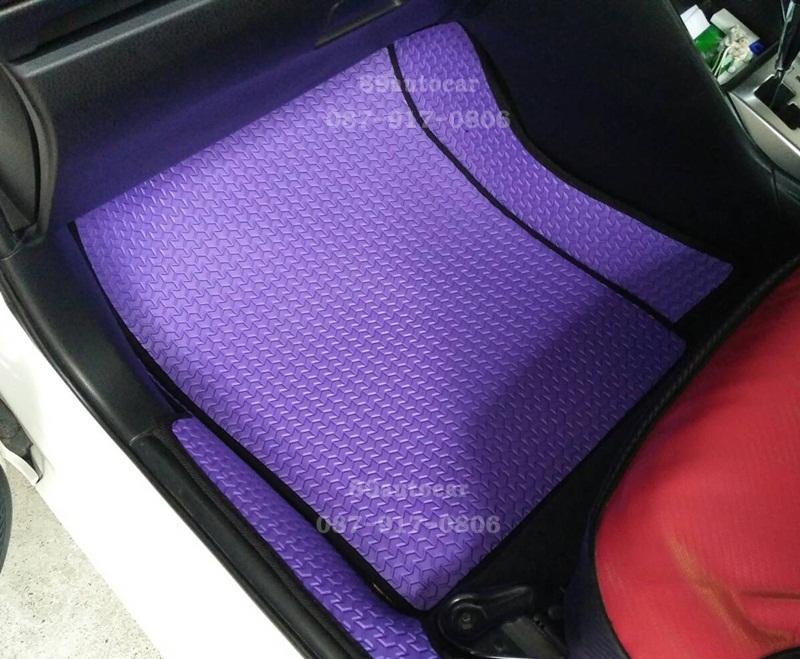 ยางปูพื้นรถยนต์เข้ารูป Toyota Vios 2016 ธนูสีม่วงขอบดำ