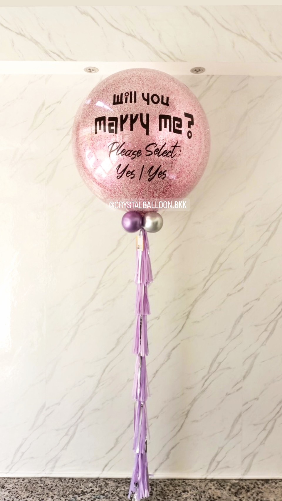 ลูกโป่ง Will You Marry Me? Bubble ขนาด 36" สีชมพู พร้อมตกแต่ง สามารถเปลี่ยนสีลูกโป่ง/เปลี่ยนข้อความ/เปลี่ยนขนาดได้