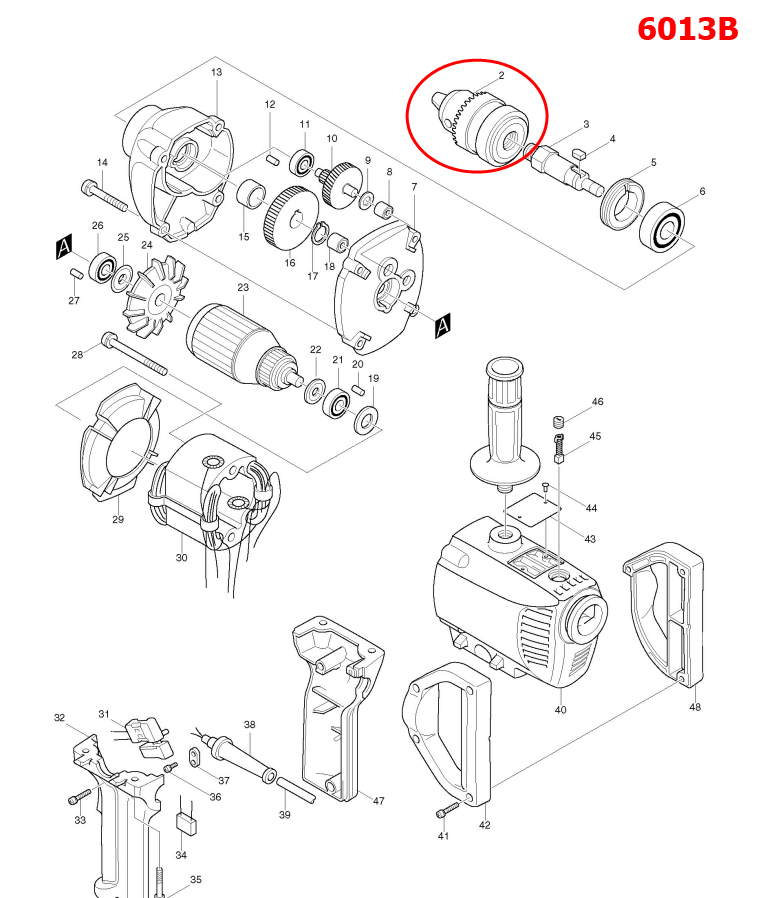 หัวสว่าน สว่าน Makita มากีต้า HP2010N, 8406, 8406C, 6300, 8419B, 6013B, 6013BR, 6300LR Pn.192877-8 (แท้) ##
