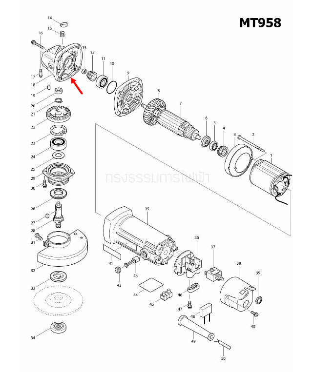 หัวกระโหลก หินเจียร Maktec-มาคเทค MT958 [#18] Pn.317797-7 (แท้) ##